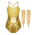 thumbnail image 2 of TiaoBug Womens Latin Modern Jazz Dance Costume Sparkly Sequins Fringe Leotard with Gloves Gold XL, 2 of 7