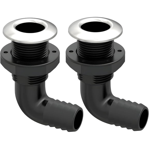 SEAFLO 1" 90° Angled Thru Hull Through-Hull Fitting with Built-In-Check Valve, AISI 316 Stainless Steel Capped for Marine, Boat, Yacht, RV(1", Stainless-Steel Capped, 1-pack)