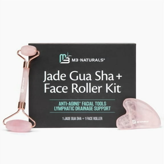M3 Naturals Jade Face Roller & Gua Sha Tool Kit, Jade Roller for Face Massage & Lymphatic Drainage