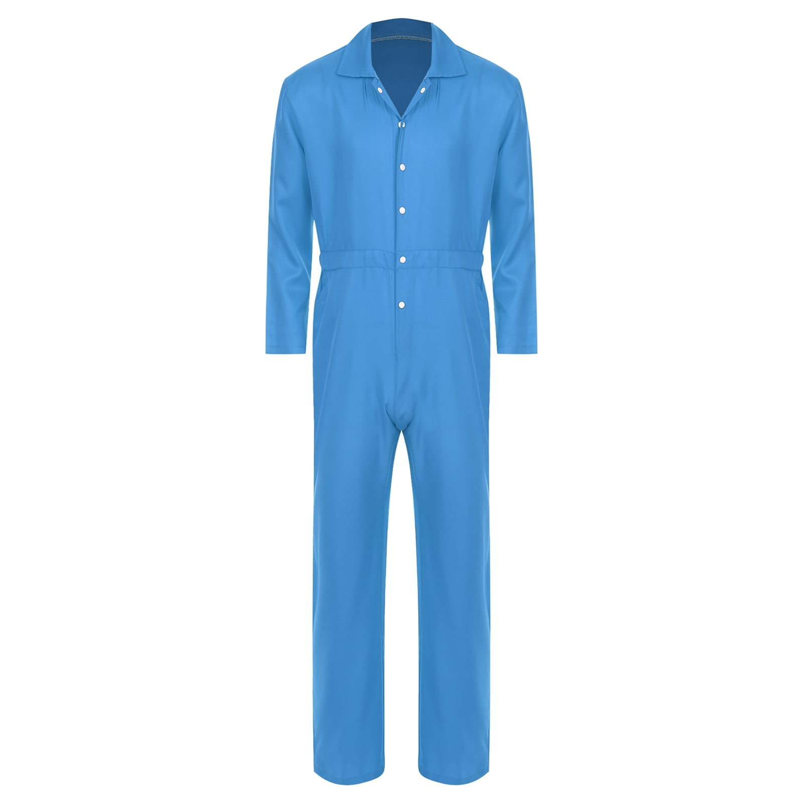 Haitryli Men's Work Coveralls Workwear Lightweight Long Sleeve Button-up Loose Fit One Piece Jumpsuit Blue XXL