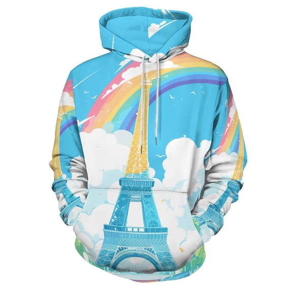 POBUDS Hoodie, Regular Fit Sporty Pullover Hooded Sweatshirt for Men Women Paris Pride Eiffel Tower S