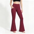 thumbnail image 5 of ClodeEU Women's High Waisted Stretch Flare Yoga Pants with Pockets,Casual Wide Leg Athletic Fitness Trousers Wine,Women's Plus XXL, 5 of 9