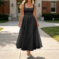 thumbnail image 4 of XAOFW Summer Elegant Dress For Women Square Collar Sleeveless Strap Dress With Waist Tie Holiday Party Trendy Sundress, 4 of 6