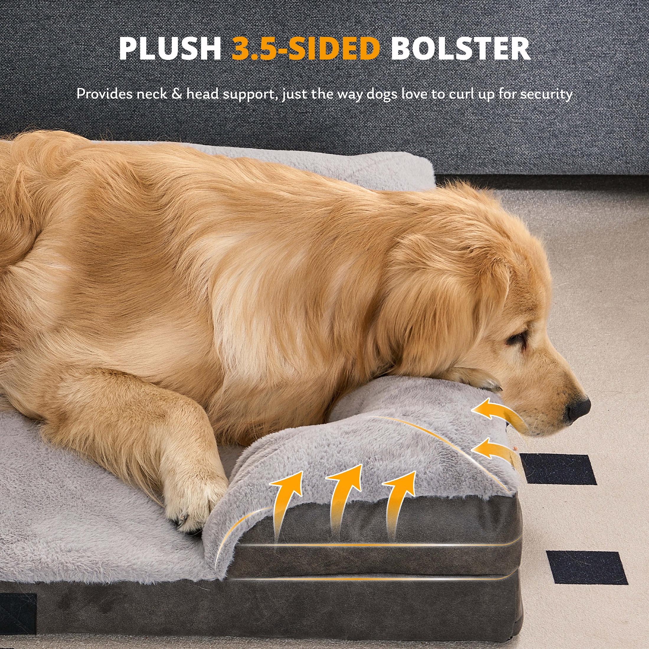 EGOHOME Sofa-Style Pet Orthopedic Bed, 3.5-Sided Bolster Memory Foam Dog Bed for Large and Medium Dogs with Machine Washable Cover and Non-Slip Bottom, XL (41"x27"x6.5")