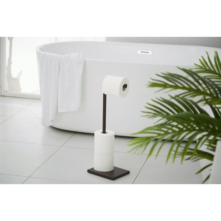 Free Standing Bathroom Toilet Paper Holder Stand with Reserve, Stainless  Steel Pedestal Tissue Roll Holder, Black DECLUTTR