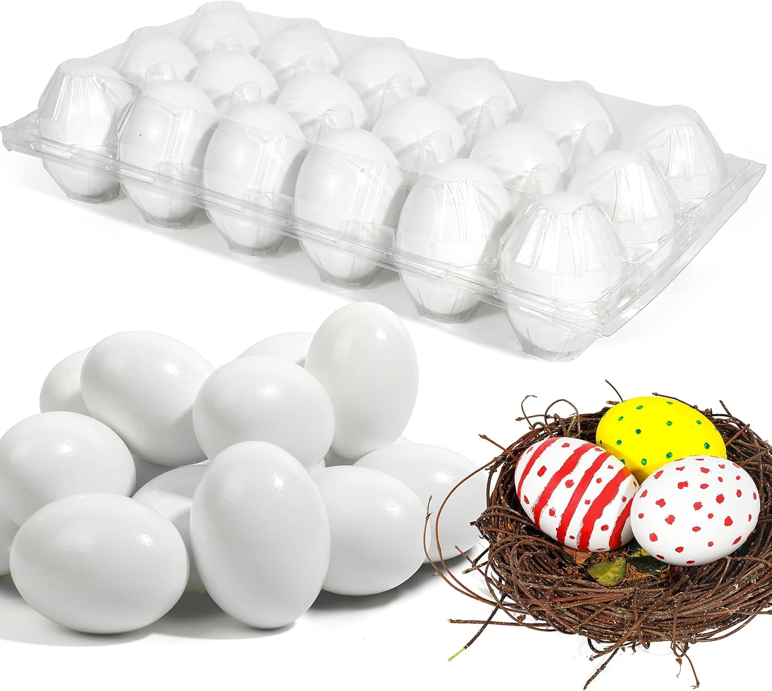 Joyfy 36 Pcs Easter Egg,2.36" Easter Unpainted White Eggs Wooden Decorating for Kids DIY Paint Your Own Egg Decor,Easter Craft,Easter Eggs Hunt,Easter Basket Stuffers,School Activities Supplies