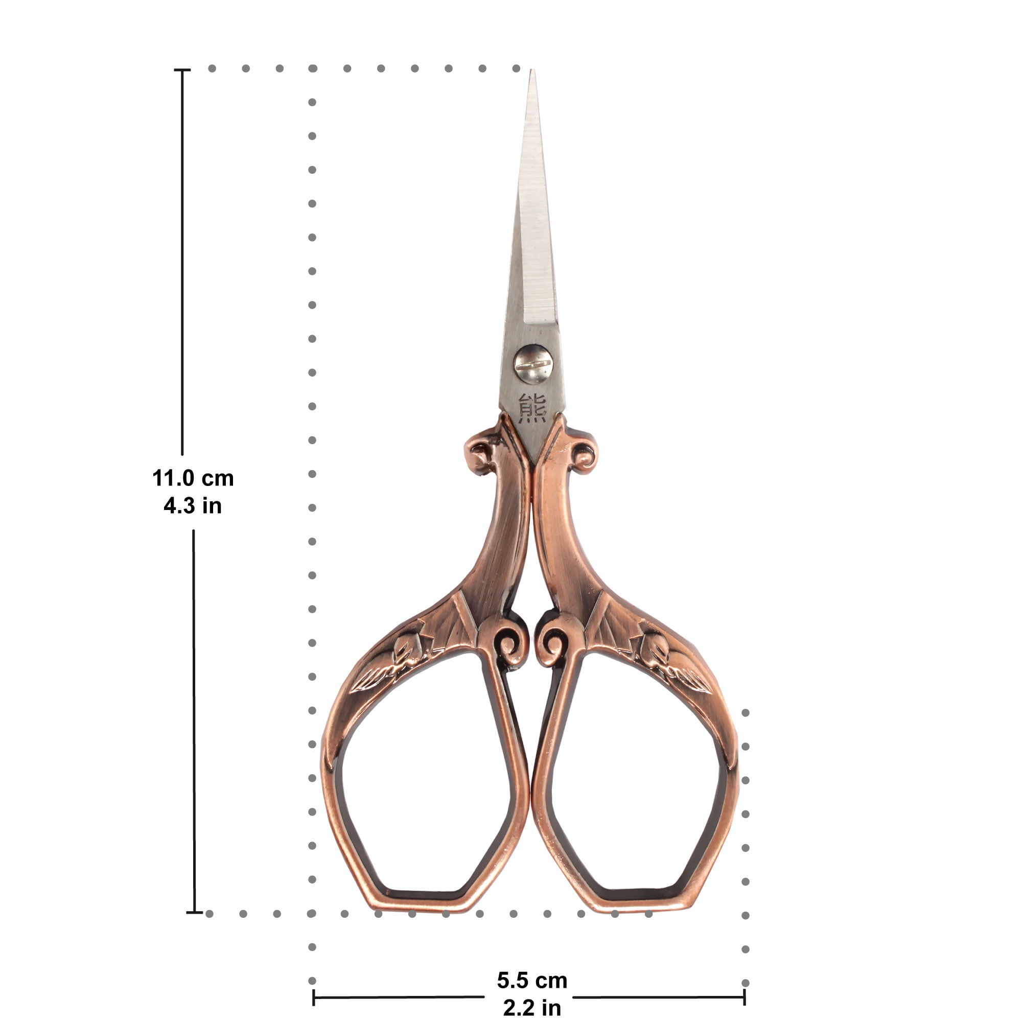 JubileeYarn Heirloom Craft Embroidery Scissors w/ Decorative Cast Handles Chinese Wing and Cloud - Copper