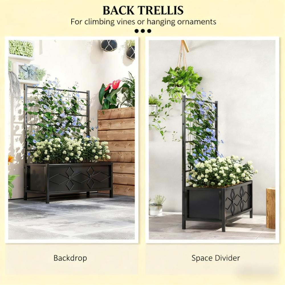 Garden Bed, Outdoor Planter Box Galvanized Raised Garden Bed with Trellis for Climbing Vines
