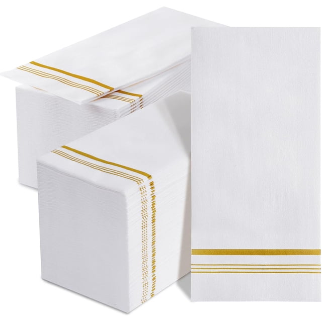 200 servilletas desechables de lino para baño, toallas decorativas como tela de invitados, toallas de mano de papel suaves y absorbentes para fiestas, hogar, cena, cocina, boda o eventos (color dorado