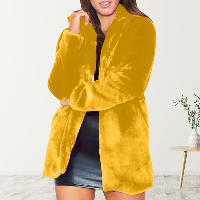 Coats & Parkas Walmart+ Week Aqestyerly Womens Tops Winter Women's Faux Jacket Mid Length Loose Fluff Soft Rabbit