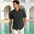 thumbnail image 2 of Uwinwear Mens Button Down Shirts Casual Lightweight Short Sleeve Solid Color Shirt Textured Linen Summer Beach Tops with Pocket,Black,XL, 2 of 8