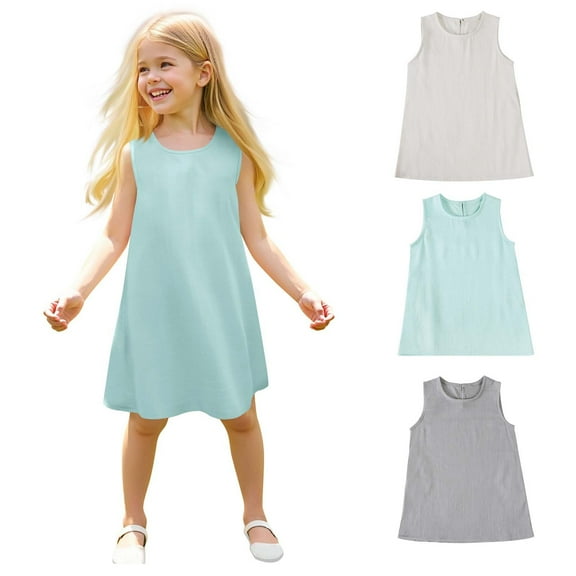 Bovxnpu Summer Girls Dresses, Toddler Girls Tank Play Dress Casual Sundress, Baby Girls Summer Casual Cute Solid Color Sleeveless Round Neck Dress 2 Years