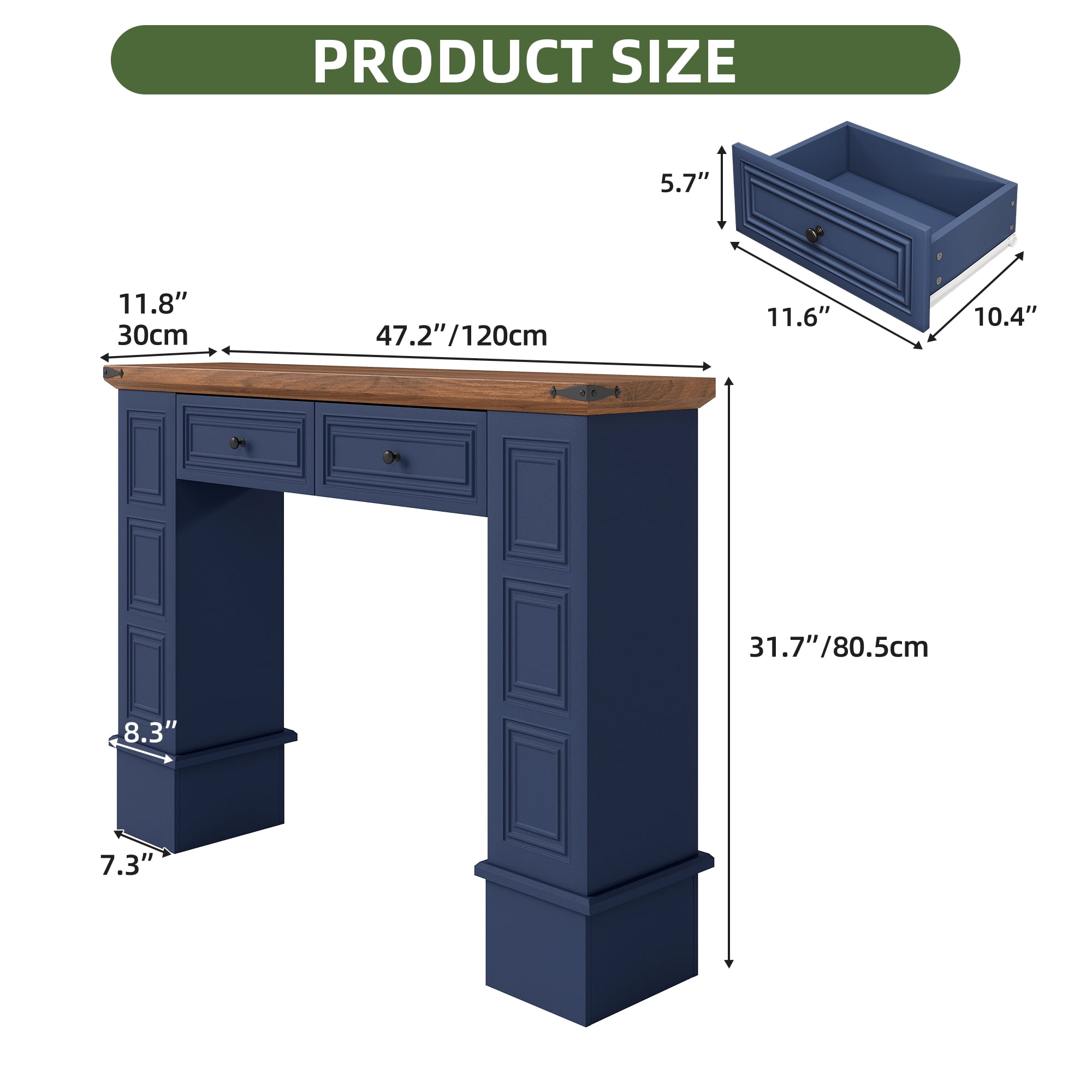 Uforic Console Table with Storage Drawers, Sofa Table for Living Room Entryway, Blue