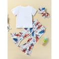 thumbnail image 3 of CIYCuIT Toddler Baby Girls 4th of July Long Pants Sets Short Sleeve Letter Print T-shirt + Flare Pants + Headband 3Pcs 6M-4T Kids Independence Day Summer Outfits, 3 of 9