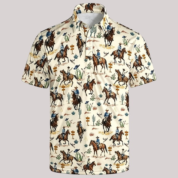 Xmyrz Polo Shirts For Mens Moisture Wicking Performance Short Sleeve Golf Shirts Lightweight Floral Print Summer Classic Button Tops Beige XXL