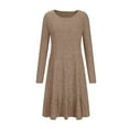 thumbnail image 5 of Elainilye Fashion Dresses for Women Round-Neck Solid Color Temperament Long Sleeve Sweater Dress,Brown, 5 of 6