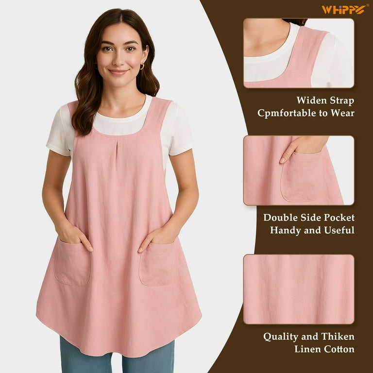 WHIPPY Kitchen Cross Back Apron with Pockets, Japanese Linen