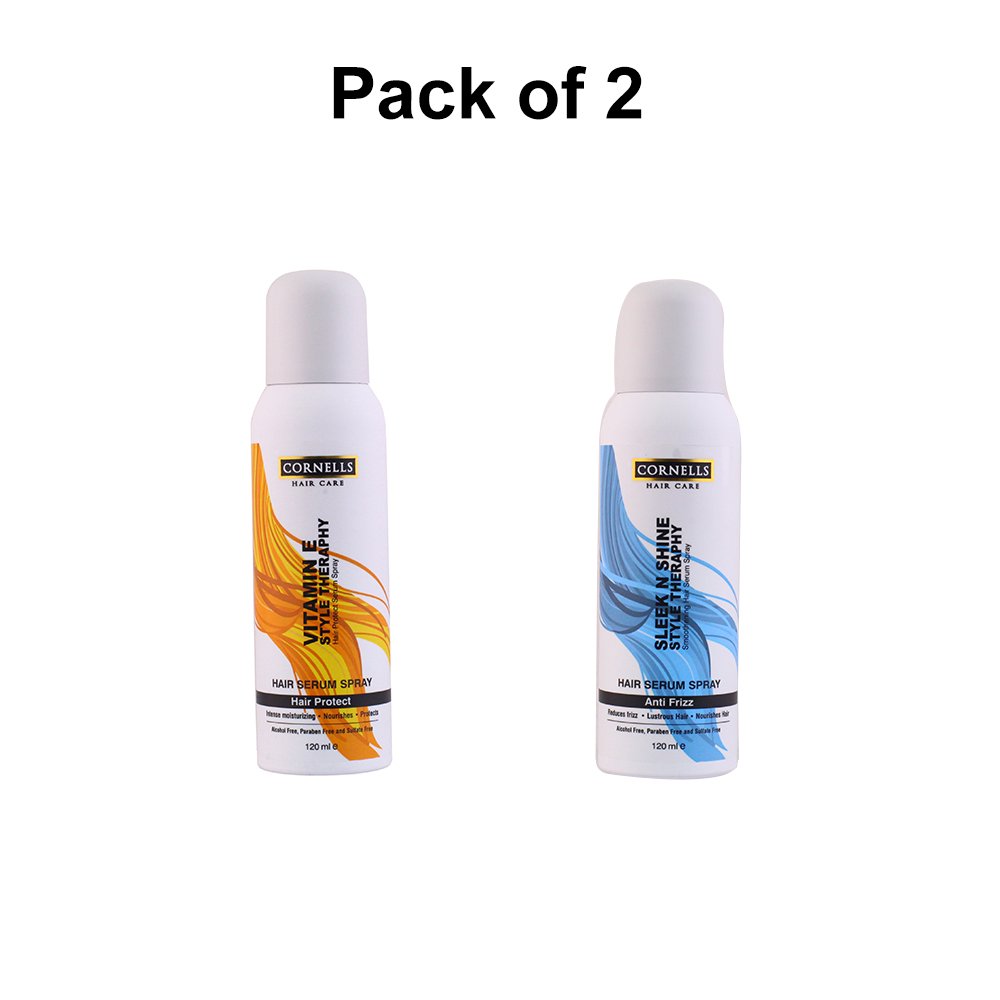 Pack of 2 Assorted Cornells Hair Serum Spray Anti Frizz and Shiny Hair