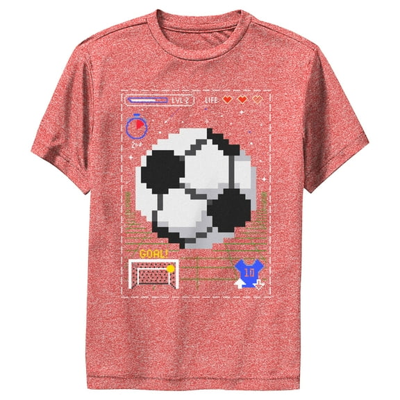 Boy's Lost Gods Soccer Pixel Art  Performance Graphic Tee Red Heather Large