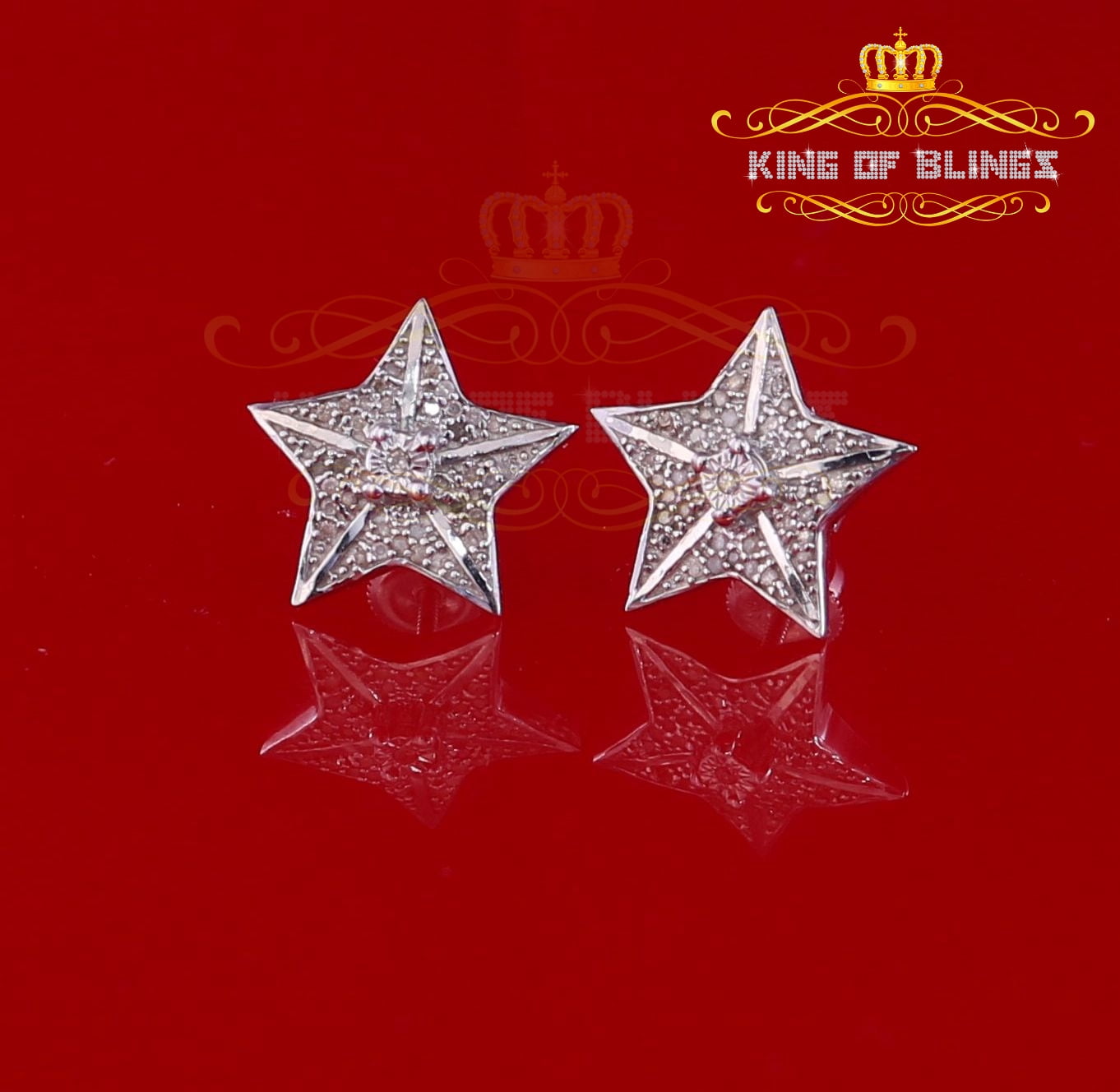 King of Bling's 925 Sterling Silver White 0.25ct Diamond For Women's / Men's Stud Star Earrings