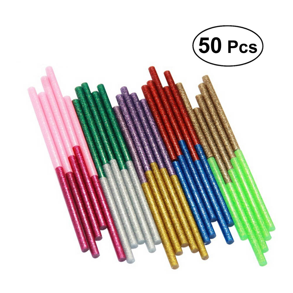 HEMOTON 50pcs Glitter Glue Sticks, 10 Colors Adhesive Hot Mini