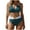 #2_Blue, variant on Women's Contrast Color Bikini Set, Deep V Cut Out Halter High Waisted Tummy Control Swimwear,Green,L