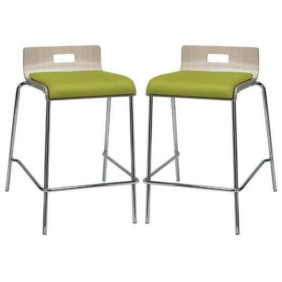 Home Square 25" Fabric Seat Counter Stool in Natural and Avocado - Set of 2