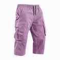 thumbnail image 3 of Havenx Men's Cargo Capri Pants Below the Knee Elastic Waist Shorts with Multi Pockets Trousers Lightweight Athletic Comfy Relaxed Fit Clothing,Purple S, 3 of 5