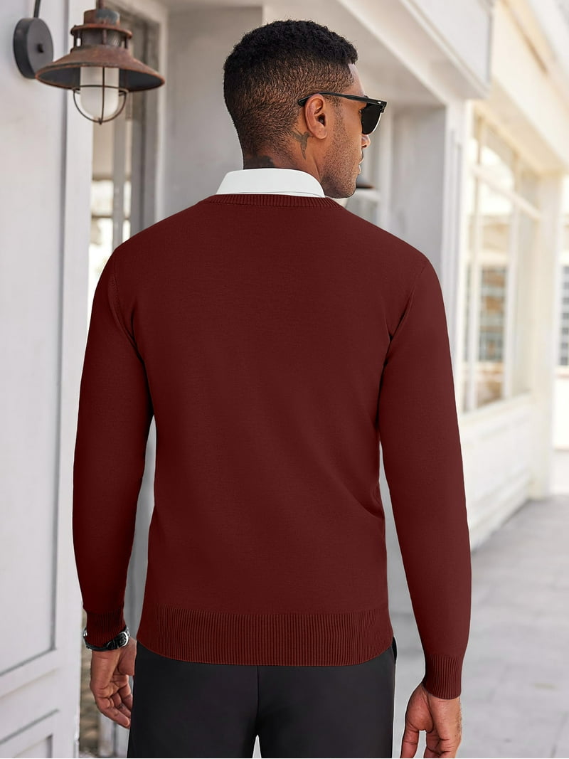 red dress sweater mens Yifymode Men V Neck Dress Sweater Knit Long Sleeve Casual Slim Fit Pullover Sweater Red 2XL, Men's