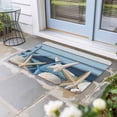 thumbnail image 2 of Coastal Starfish Doormat Outdoor Entrance 18"x30", Blue Wooden Grain Seashells Country Absorb Moisture Dirt Door Mats, Non-Slip Rubber Backing Floor Mats Indoor, Low-Profile Front Door Rugs, 2 of 9