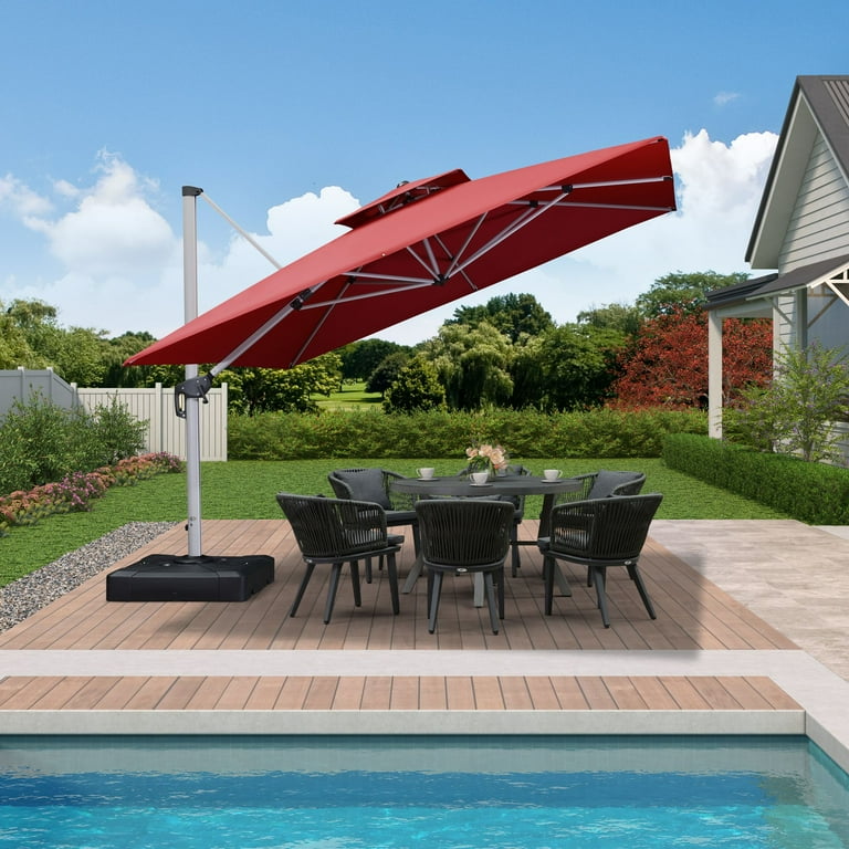 15 foot patio umbrella with base 15 ft Extra Large Patio Umbrella with Base Included, Double Sided Outdoor  Rectangular Patio Umbrella with Crank Handle for Pool Garden Backyard,  Beige  Walsunny