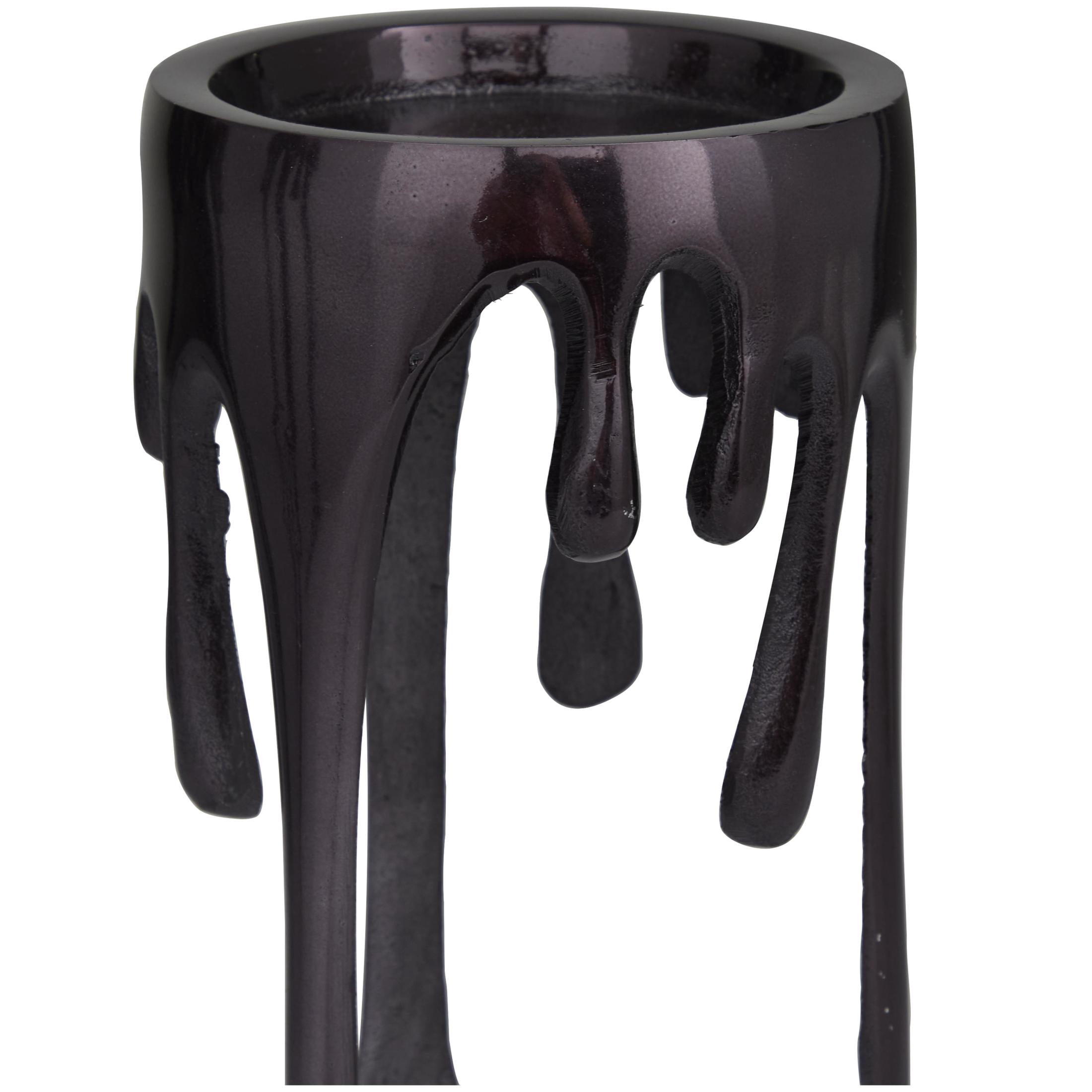 CosmoLiving by Cosmopolitan Contemporary Aluminum 3D Melting Candle Design Candle Holder, Set of 3 12" 10" 8" with Glossy Metallic Black Finish