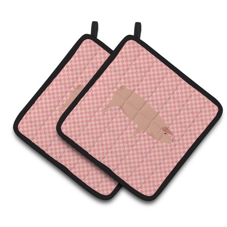 

Caroline s Treasures American Landrace Pig Pink Check Pair of Pot Holders