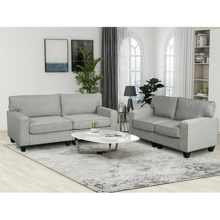 Leather Living Room Sets Sale Harper&Bright Designs 2 Piece Living Room Upholstered Sofa and Loveseat Set , Multiple Colors ()