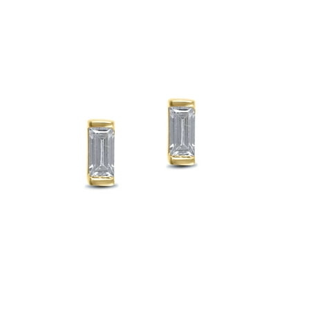 - 1/5 cttw Solitaire Diamond Baguette Stud Earrings in 14k Yellow Gold