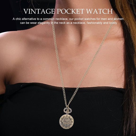 ETHZZLE Bronze Pocket Watch Necklace with Quartz Movement for Daily Life and Parties