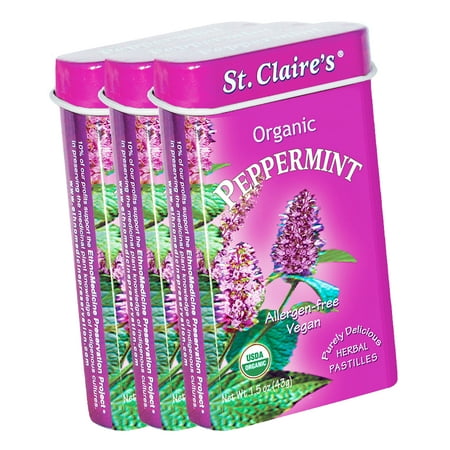 St. Claire s Organic Breath Mints (Peppermint 1.5 Ounce Tin Bundle of 3) | Gluten-Free Vegan GMO-Free Plant-based Allergen-Free | Made in the USA in a Dedicated Allergen-Free Facility