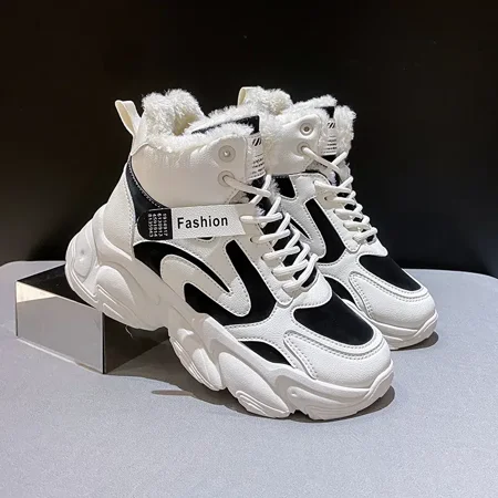 

Women‘s High Top Colorblock Winter Fleece Sneakers Warm Plush Lined Lace Up Snow Shoes Women‘s Footwear