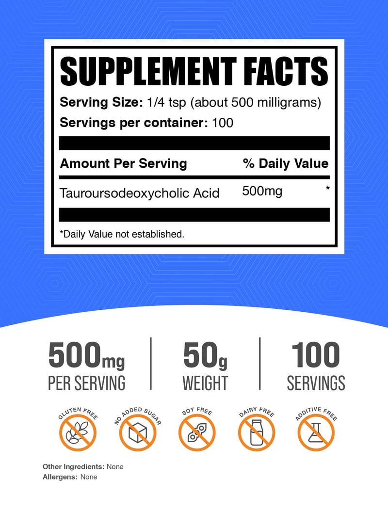 BulkSupplements TUDCA (Tauroursodeoxycholic Acid) Powder - 500mg per Serving - 50 Grams (1.8 oz) - 100 Servings