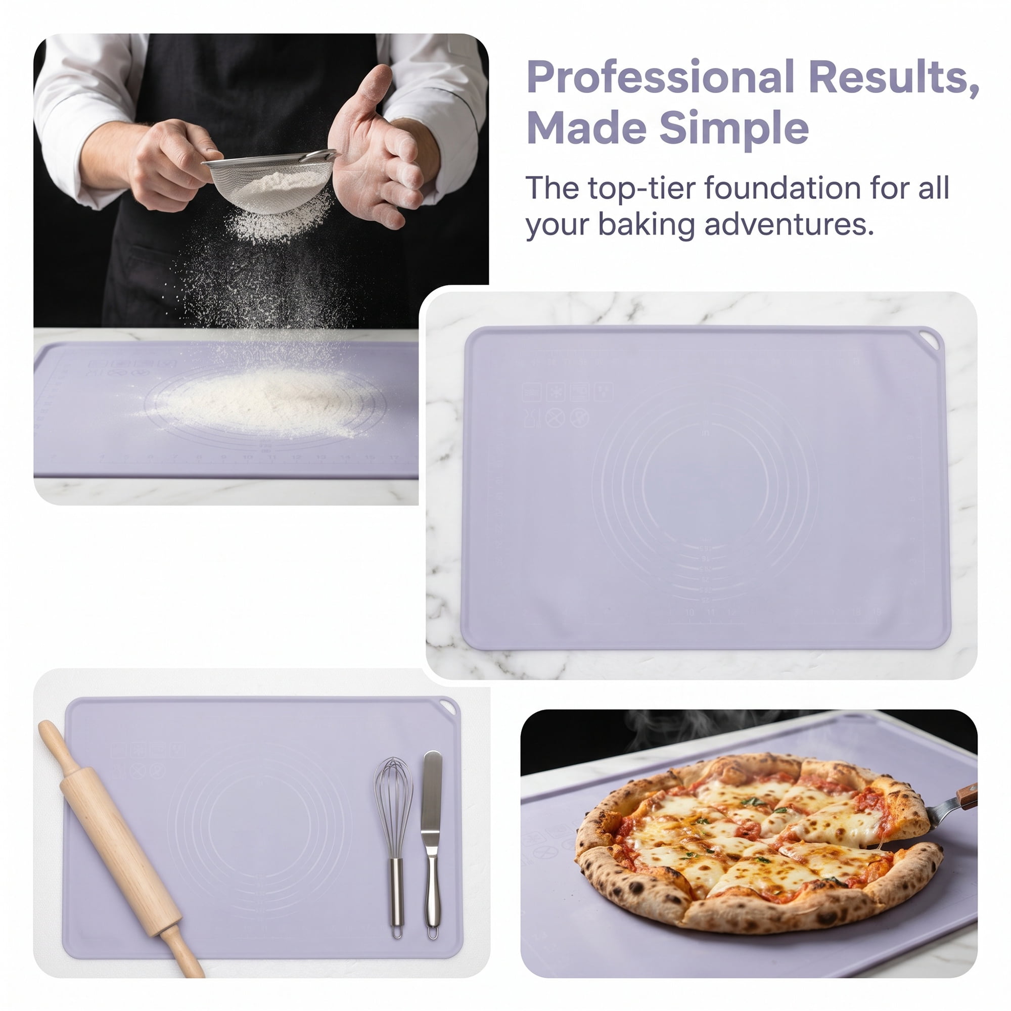 Unique Bargains Solid Color Silicone Pastry Baking Mat with Measurements Purple 15.7"x23.6"