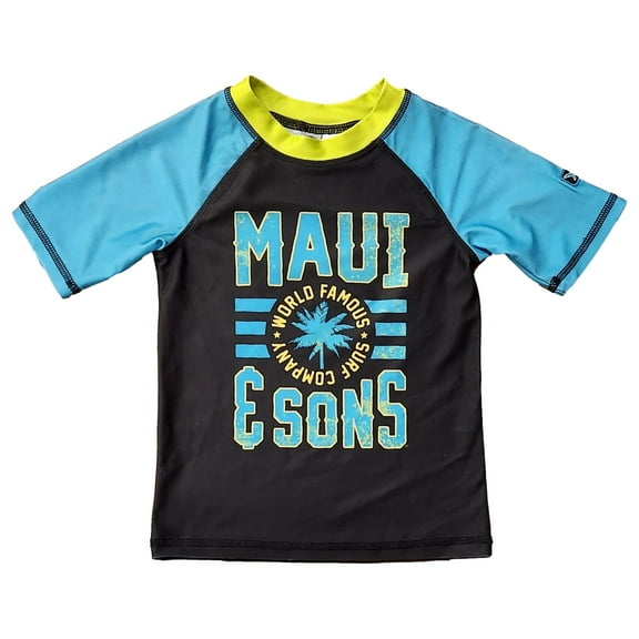 Maui & Sons Boys Black & Blue Rash Guard Quick Dry Swim Shirt Swimwear Small 4