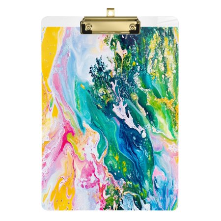 Fashion Clipboard, Acrylic Clipboards, 12.5 x 9 in Clipboard with metal clips, Clip with Retractable Hanging Tab Colorful Fluid Painting