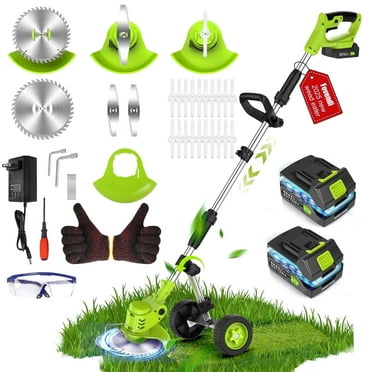 Weed Eaters Cordless with 2025 Upgraded Wheels, Fovendi 3-in-1 Battery Powered, 6 inch Grass Trimmer & String Trimmer/Edger Kit for Lawn Garden Trimming