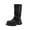 Black Low-Heeled Mid Calf Boots, variant on Winter Casual Chunky Heel Boots Women's Fashion Solid Color Mid-Calf Boots Belt Buckle Zipper Round Square Toe for Outdoor Indoor Use