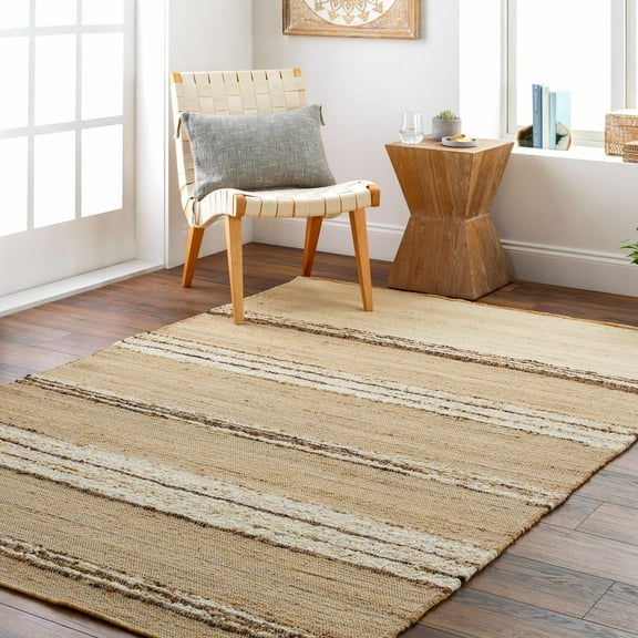 Hauteloom Arnie Jute Living Room, Bedroom Area Rug - Traditional, Transitional - Beige, Ivory, Medium Brown - 2' x 3'