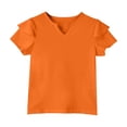 thumbnail image 6 of Grblisyd Girls' V-Neck Ruffle Top Casual Cute T- Shirts Loose Fit Short Sleeve Tee Tops Beach Vacation Solid Tops Blouses Orange 4-5Y, 6 of 6