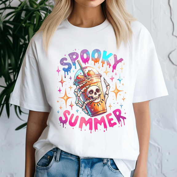 Spooky Summer Skeleton Coffee Summer Vacation Family Hawaii, Summerween Shirt, Summer Halloween TShirt, Cute Spooky Ghost Tee, Halloween Shirt, Halloween Gift, Ghost Beach , Pumpkin Spooky Season