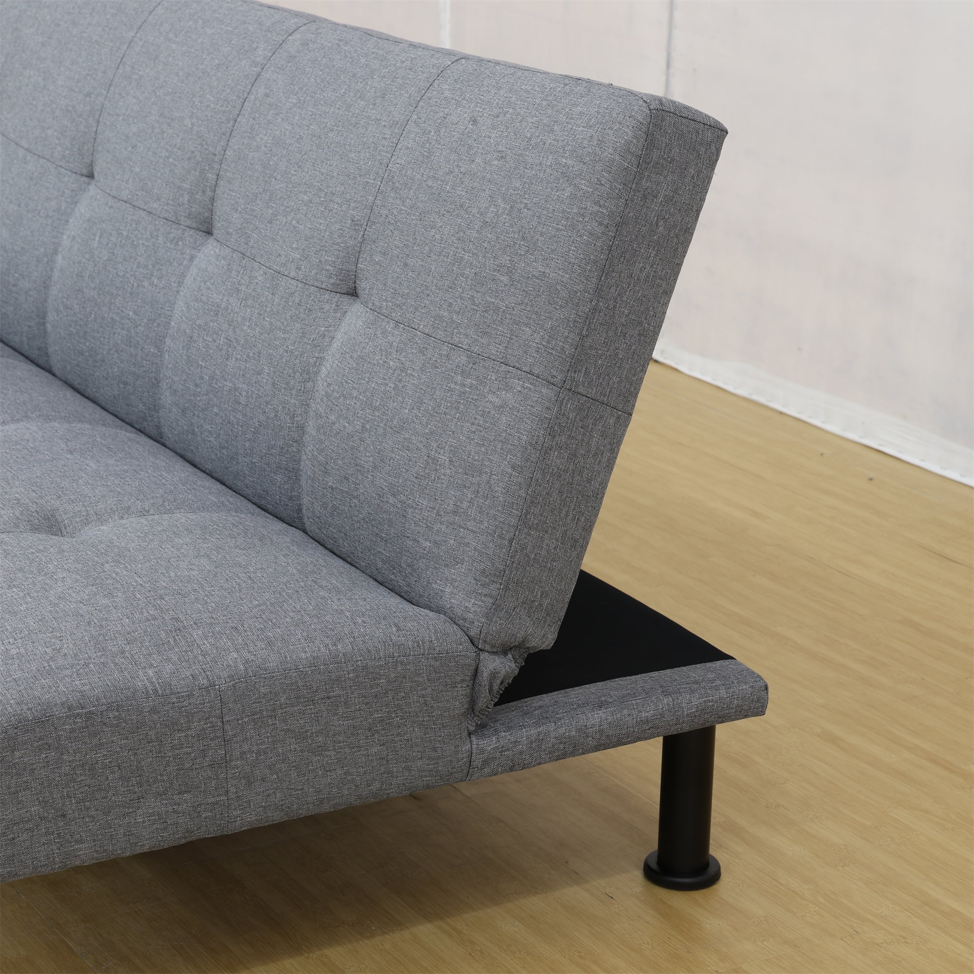Aukfa Modern Futon Convertible Sofa Bed for Home Office, Tufted Back, Linen, Gray