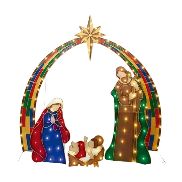 Estacas para estatuas de la Sagrada Familia, artes del jardín, paisaje con luz, manualidades, pesebre Tipo B