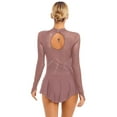 thumbnail image 4 of SiiRoh Women's Figure Ice Skating Dress Sparkly Rhinestones Long Sleeve Ballet Lyrical Dance Leotard Dusty Pink L, 4 of 7